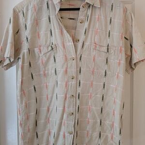 Men's Beige and Green Plaid Shirt